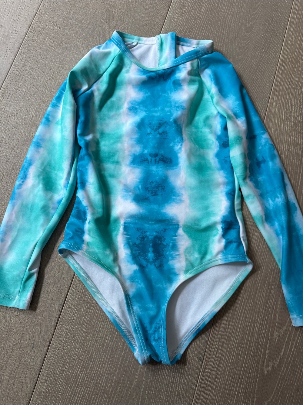 DSG Kids Long-Sleeve Rashguard Swimsuit in Blue & Aqua Tie-Dye